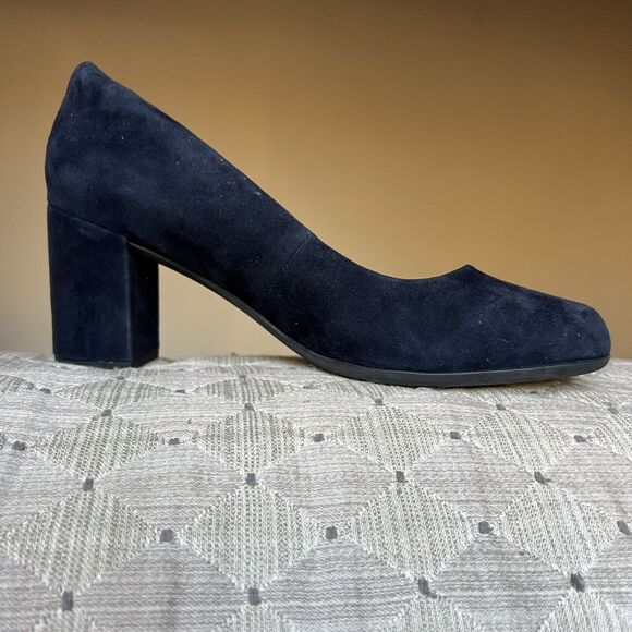 ABEO Tempo Navy Blue Suede Block Heel Classic Pumps Minimalist Women’s 9 - Picture 3 of 15